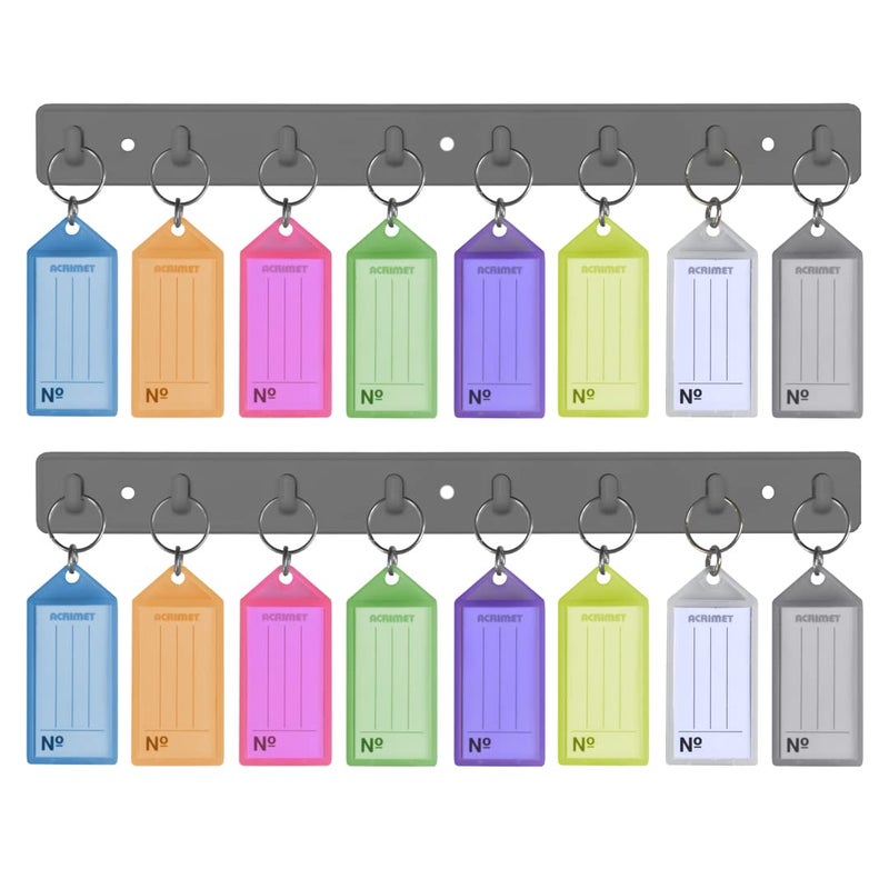 Acrimet Key Tag Rack w/ 8 Keyring Tags (Self-Adhesive Key Storage Rack) (2 Pack) (Assorted Color) - Image 1